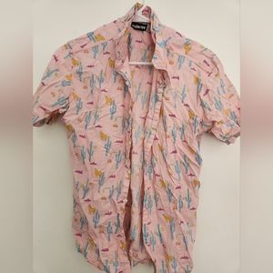 Pink patterned button down short sleeve
